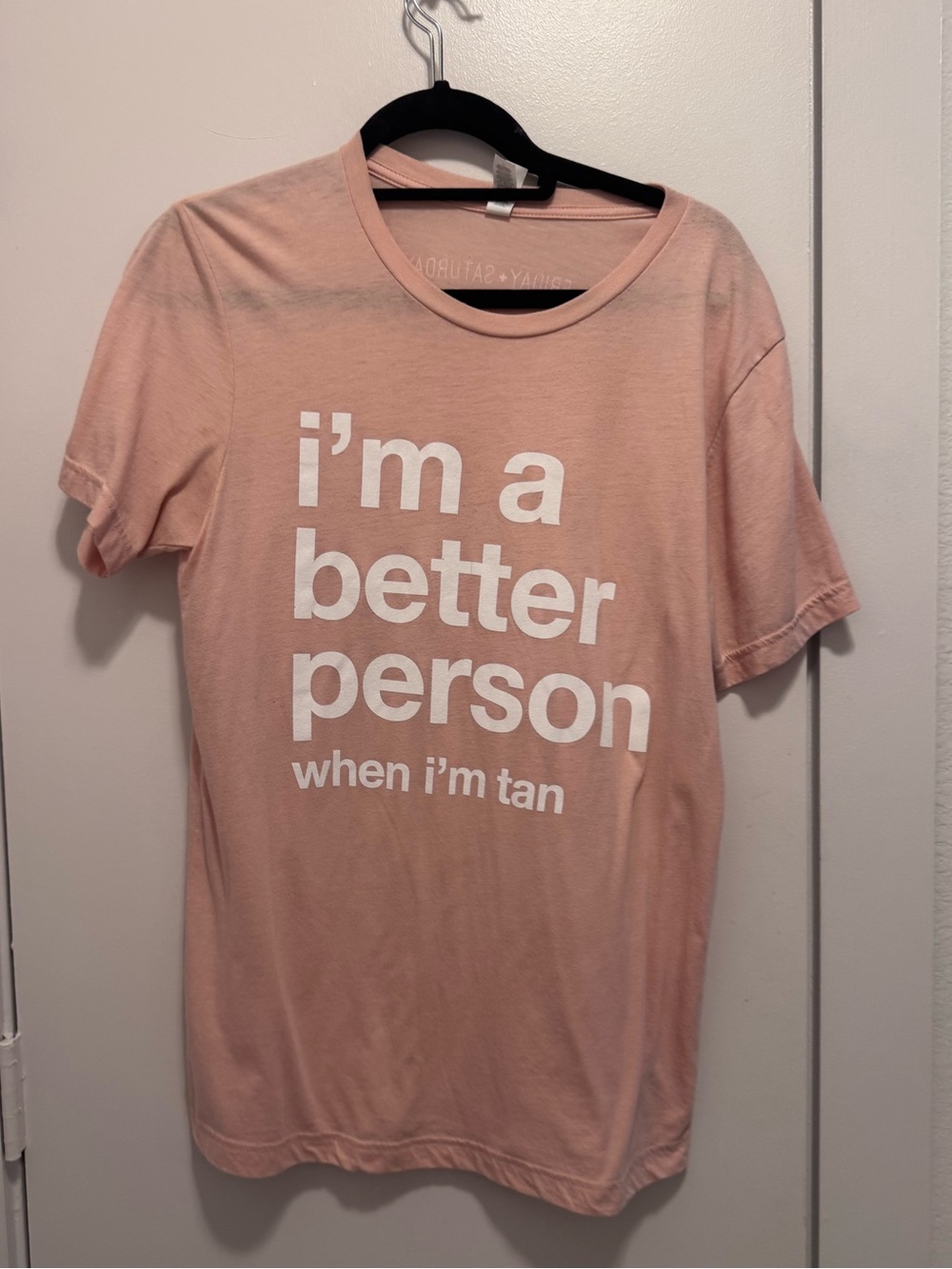 Women’s Medium “I’m a Better Person When I’m Tan” Pink Bella& Canvas T-Shirt